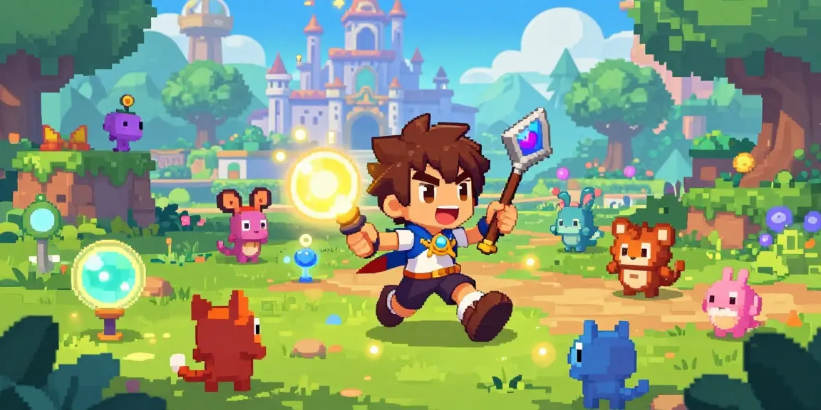 Colorful scene depicting a character from a gay hentai game in a dynamic adventure