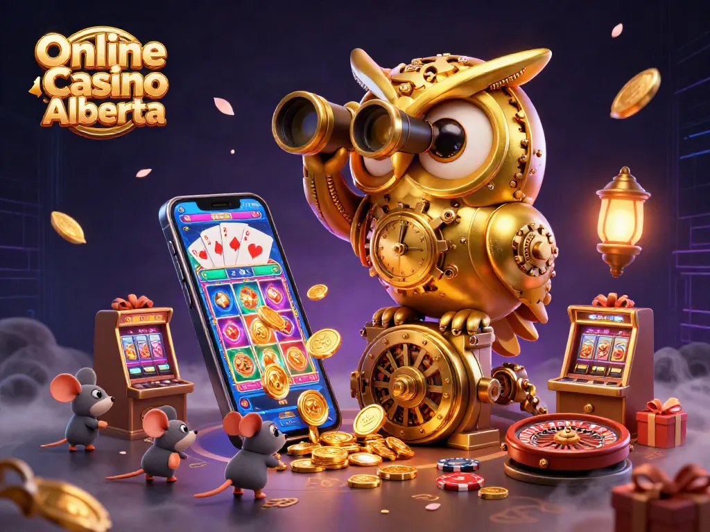 Experience thrilling gameplay at Online Casino Alberta with a lively 3D scene filled with animated casino elements.