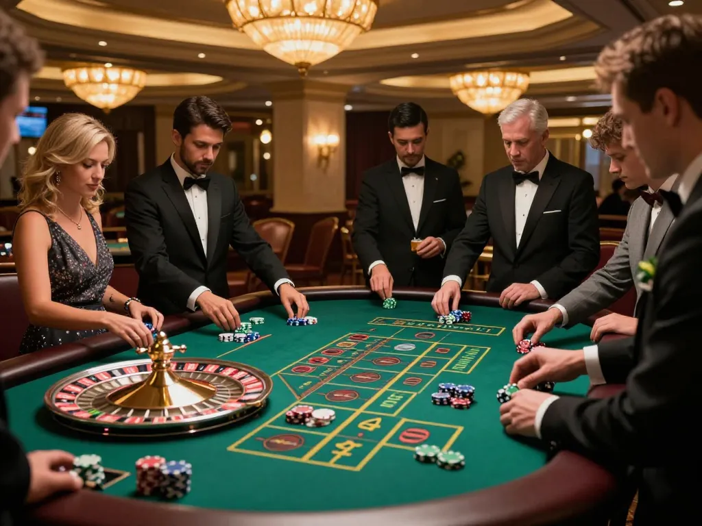 Sunwin players placing bets at an exciting roulette table, showcasing a vibrant casino atmosphere.