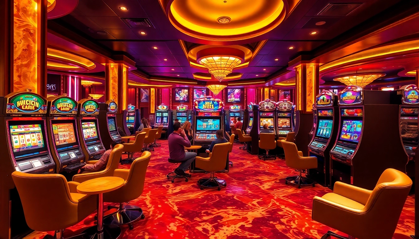 Players enjoying a thrilling gaming experience at situs gacor slot machines in a luxurious casino setting.