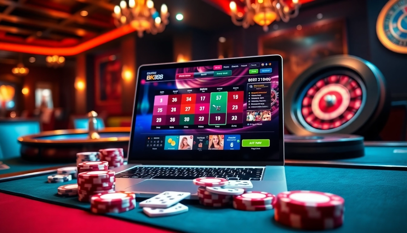 Experience thrilling gaming at bk88 with vibrant casino ambiance and a sleek online interface.