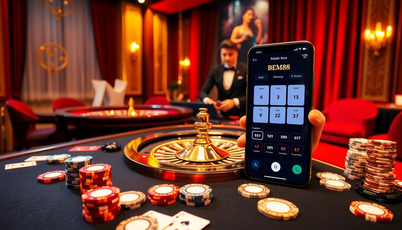 Engaging scene of TRANG CHỦ BEM88 with dealers, poker chips, and vibrant casino tables showcasing excitement.