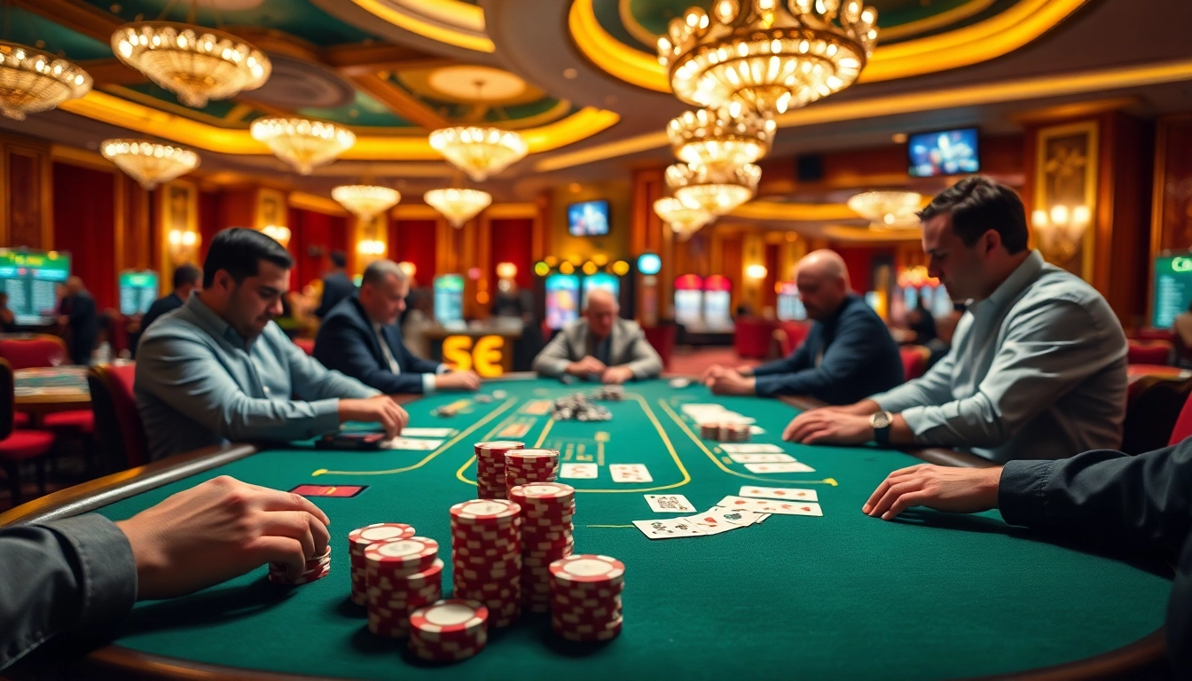 Player intensively engages with togel389 at a luxurious casino poker table.