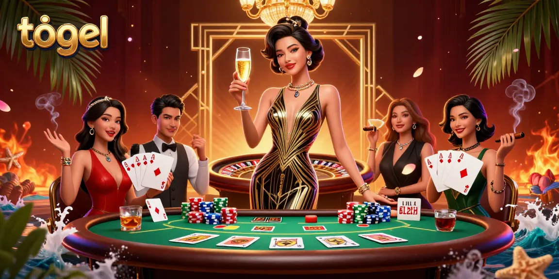 Experience the excitement of togel with vibrant, action-packed digital illustration of a glamorous casino scene.