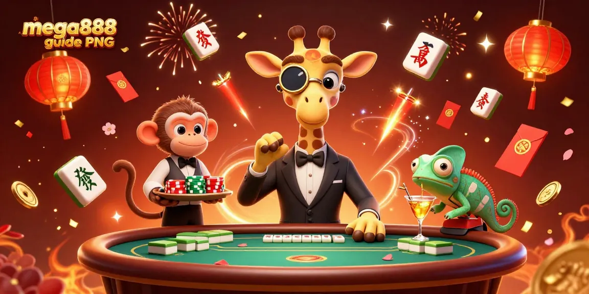 Experience the mega888 guide PNG with vibrant characters and immersive casino elements in 3D.