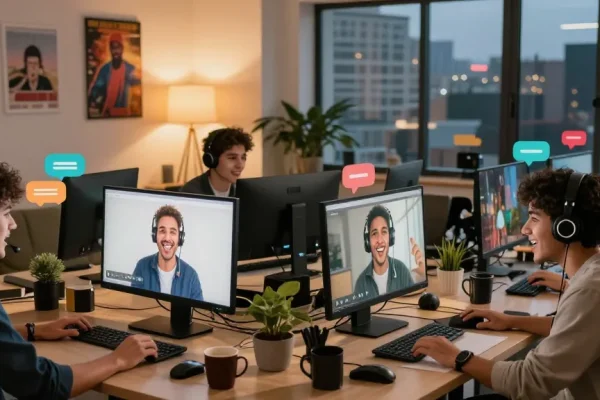 Engaging online community in شات الخليج showcasing diverse users interacting in a cozy chat room.